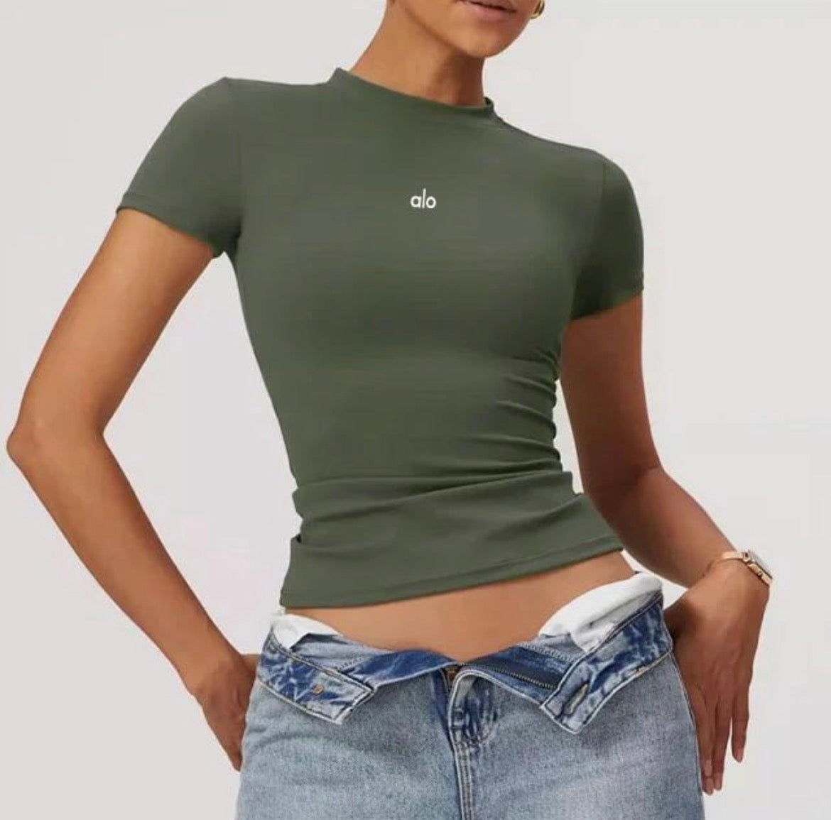 T-shirt Ajusté Yoga - Kaki