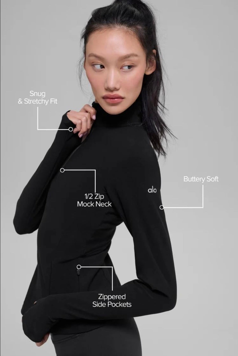 Veste Half-Zip Mock Neck Yoga - Noir